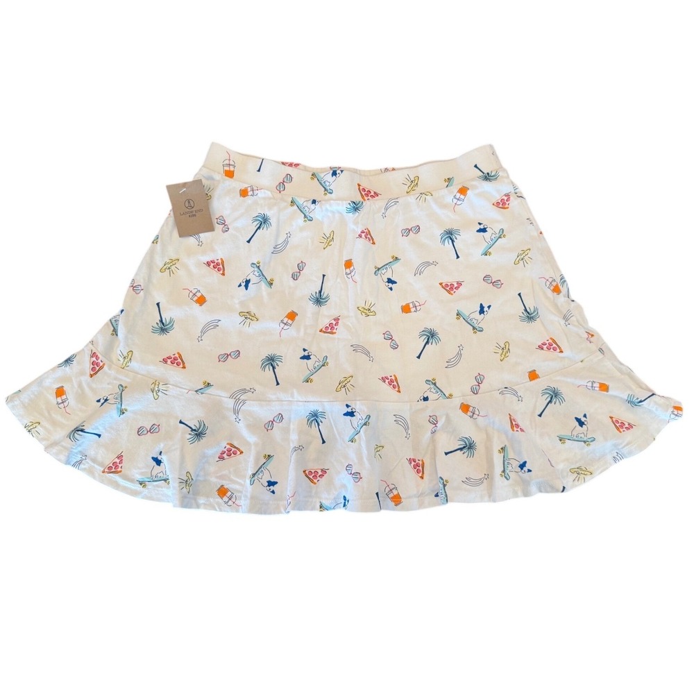 Lands End Kids Girls White Skort French Bulldog Pizza Print Size L 14+ NWT